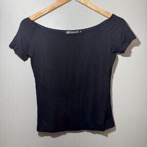 Allegra K Black Off the Shoulder Boat Neck Top Small Y2K Coquette Goth Basic